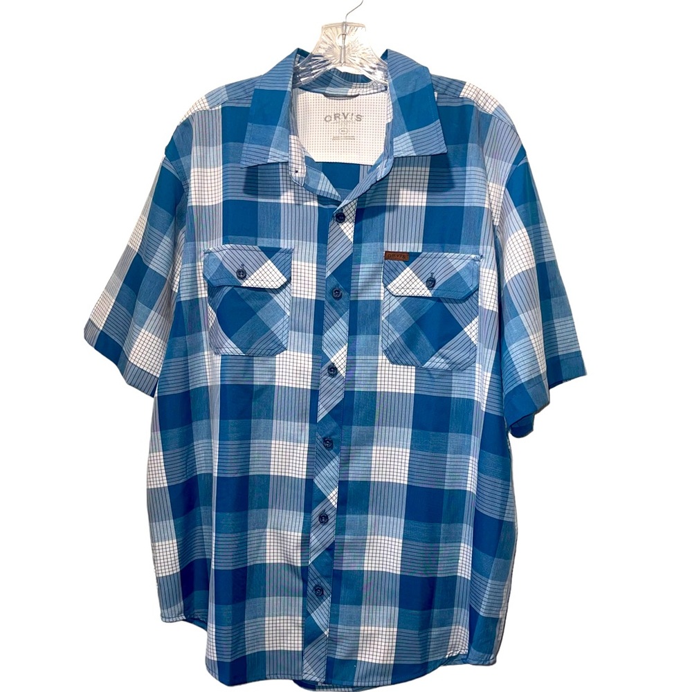 Orvis Classic Collection Men’s Short Sleeve Blue Plaid Modern Shirt Size XL